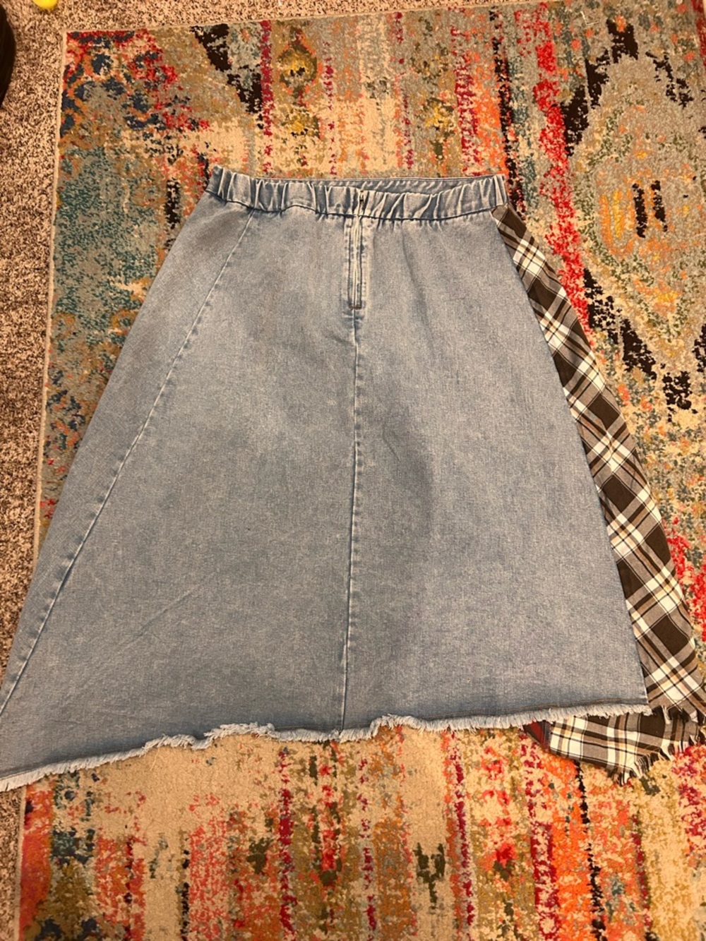 Denim & Plaid Patch Skirt - Picture 3 of 4